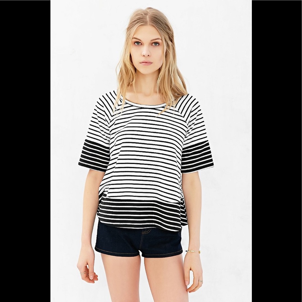 Colorblock Mixed Striped Flutter Swing T-Shirt Top - image 1